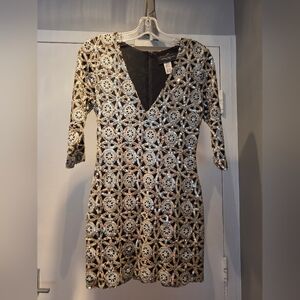 Art Deco Silver and White Sequin, Black Dress